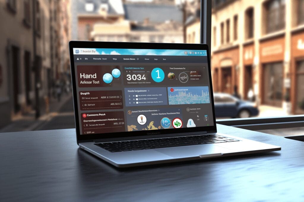 Laptop screen showing social media analytics dashboard