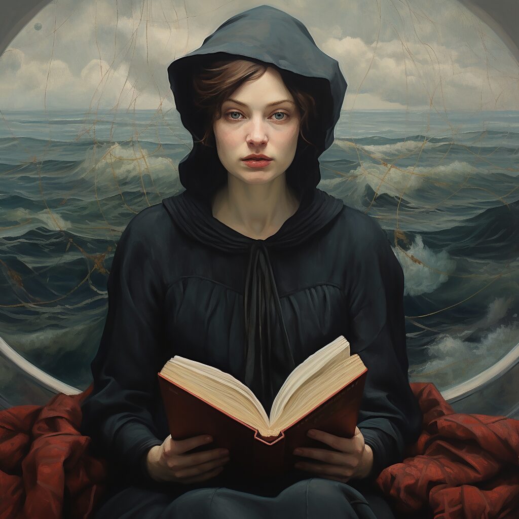 Woman in black hooded robe with a book open in her hands looking at the camera forever changed by the key takeaways from this article