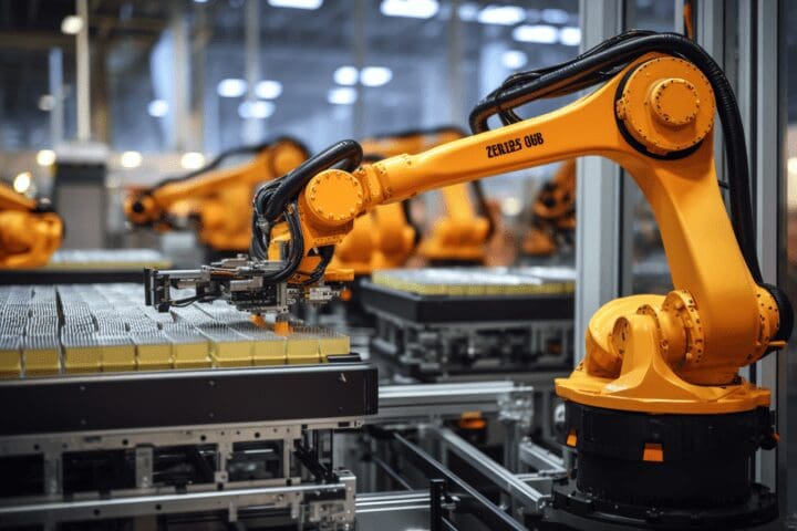 Robot arm doing repetitive task in a factory_