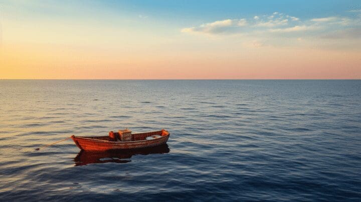 A boat alone in the middle of the ocean, representing a website that is not optimized for search engines.