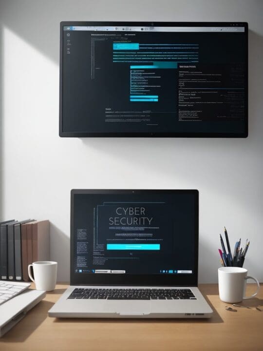 AI Advances at an Exponential Rate a laptop with the words Cyber Security