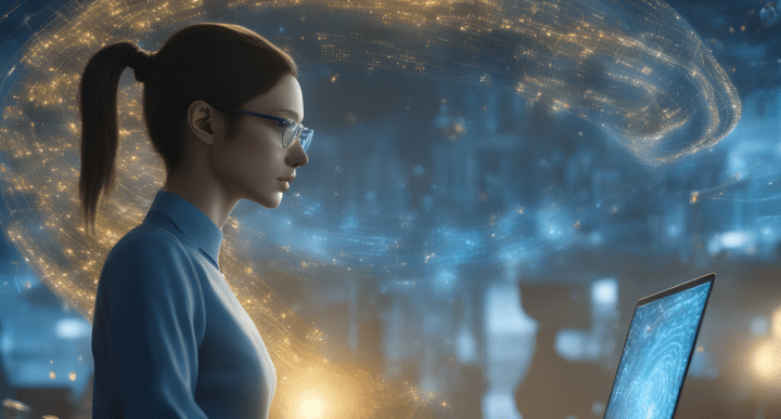 comparison of learning algorithms person working on laptop in front of a swirl of digital signal