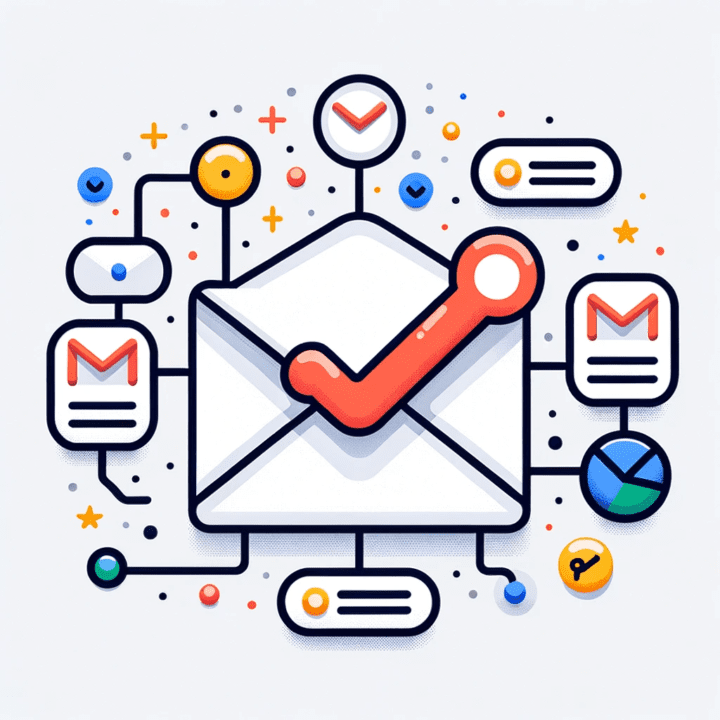 Illustration of Gmail's envelope icon with visual cues representing follow-ups and email tracking, without any textual content.