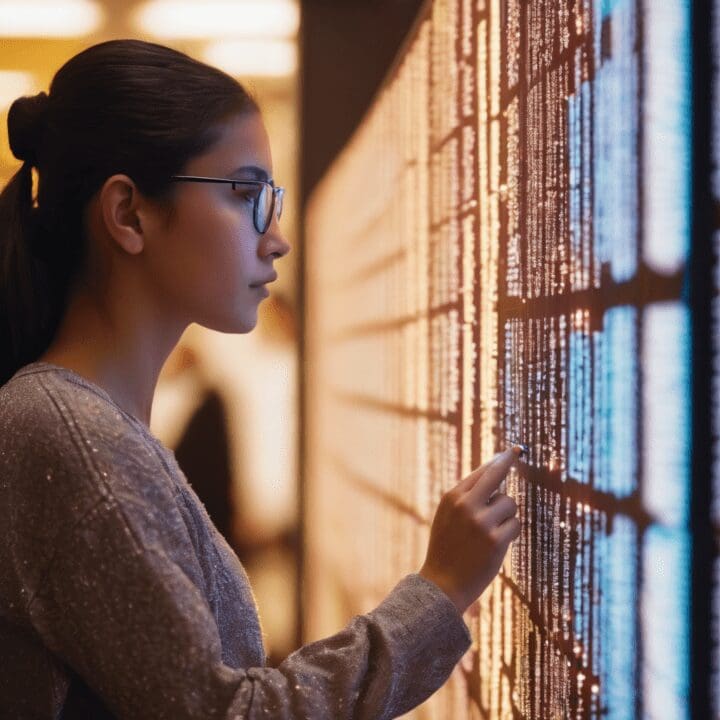 person working with a digital wall