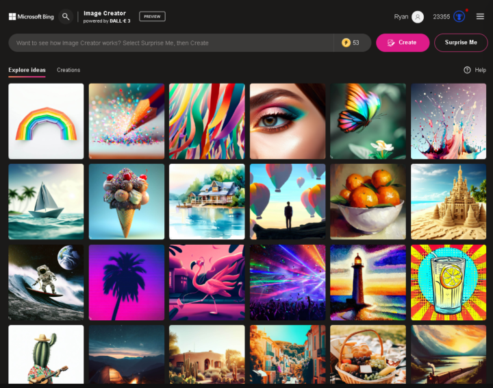 Screenshot of Bing's DALL-E 3 Image creator