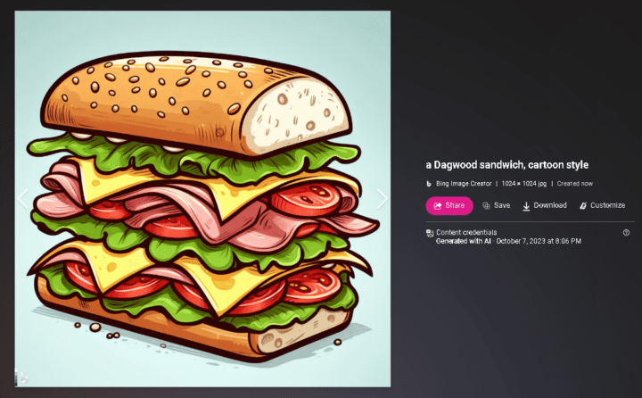 a dagwood sandwich, cartoon style DALL-E 3 Bing Image Creator