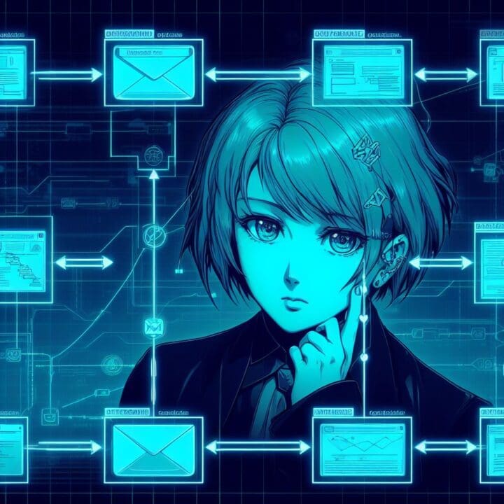 A timeline or flowchart showing a sequence of communications: email, phone call, and a meeting.