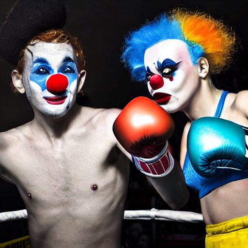 AI generate image by stable diffusion of two clowns boxing