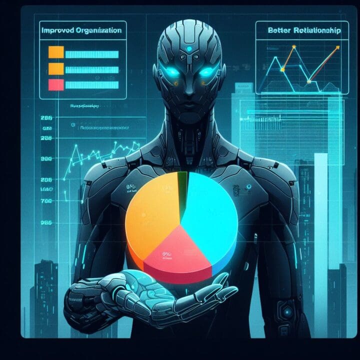 A pie chart or bar graph showing improved organization, enhanced productivity, and better relationship management.