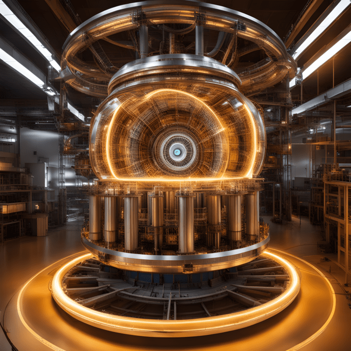 deepmind nuclear fusion The image presents an awe-inspiring, futuristic interior structure that combines elements of advanced technology and architecture. Here are the primary features:
Central Structure: Dominating the center of the image is a multi-tiered cylindrical structure. The tiers are separated by glowing amber bands, and the core of this structure emits a powerful, radiant light that cascades downward, illuminating the lower levels. The uppermost part of this structure features a massive, dome-like canopy embedded with intricate patterns and details, glowing in a similar amber hue.
Surrounding Infrastructure: Encircling the central structure are multiple levels of walkways, platforms, and balconies. These appear to be constructed from a combination of metal and glass, reflecting the ambient light and adding to the scene's complexity.
Background Details: Beyond the main structure, the background is filled with intricate, multi-level scaffolding, beams, and platforms, suggesting an expansive industrial or research facility. The depth and detail in these elements add a sense of vastness and scale to the scene.
Lighting: The image's ambiance is primarily dictated by its dramatic lighting. The central radiant glow provides a stark contrast to the darker, shadowed areas of the facility, emphasizing the structure's prominence. Subtle reflections on the floor and surrounding surfaces enhance the luminosity of the scene.
Mood: The overall impression conveys a sense of wonder, advanced technology, and perhaps a glimpse into a future where architecture and technology are seamlessly integrated. The meticulous details and the play of light create a mesmerizing atmosphere.
This image beautifully captures the essence of a futuristic, technologically advanced environment, teeming with complexity and innovation.
